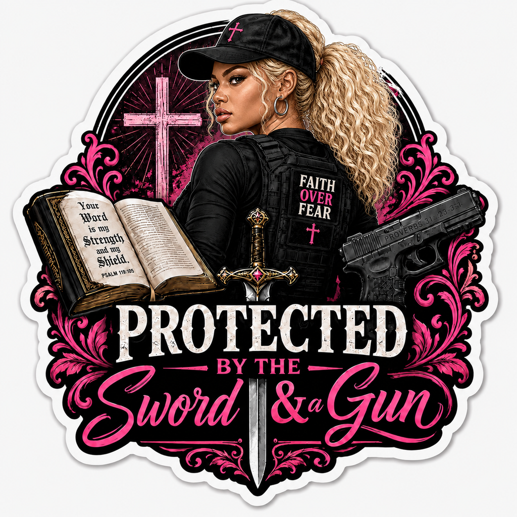 Protected By The Sword & A Gun Sticker