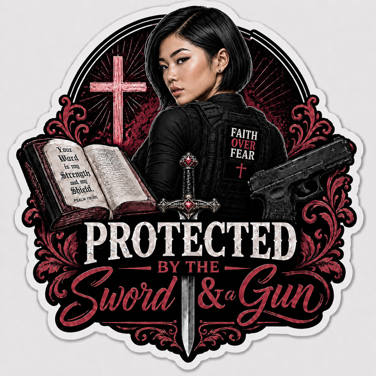 Protected By The Sword & A Gun Sticker