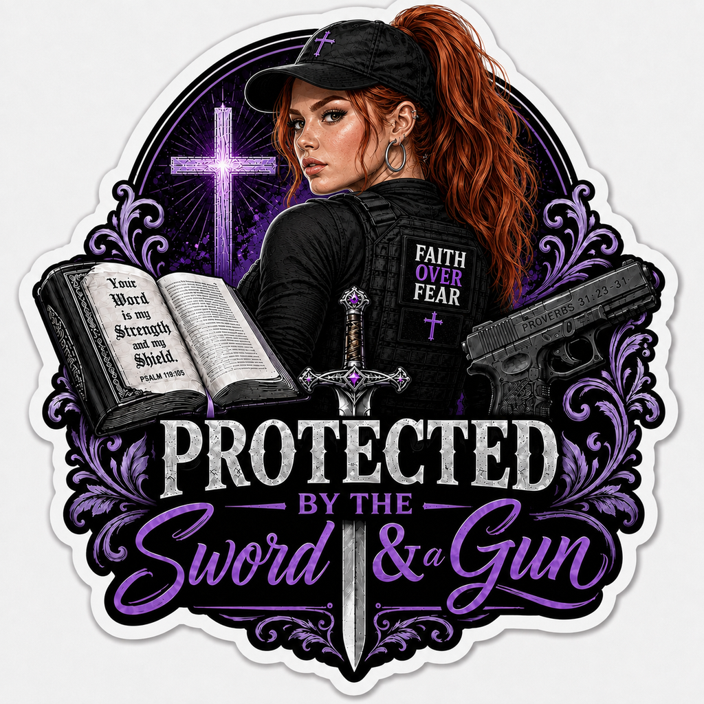 Protected By The Sword & A Gun Sticker