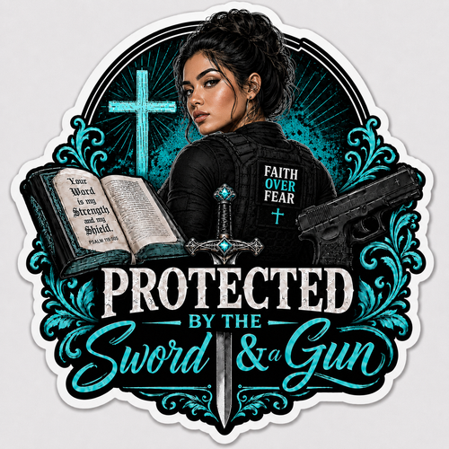 Protected By The Sword & A Gun Sticker