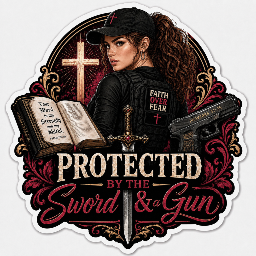 Protected By The Sword & A Gun Sticker