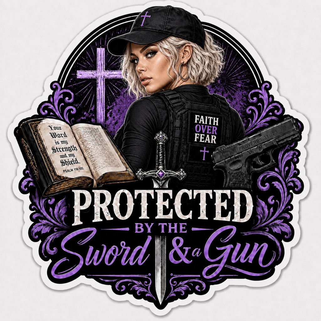 Protected By The Sword & A Gun Sticker