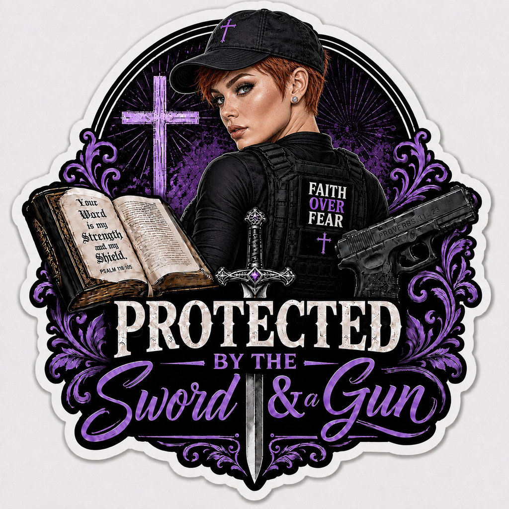 Protected By The Sword & A Gun Sticker