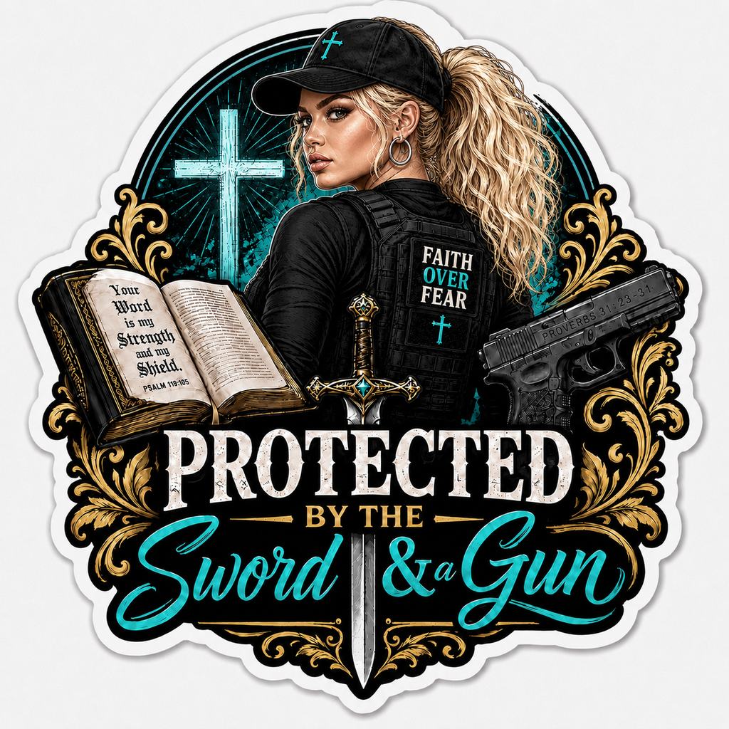 Protected By The Sword & A Gun Sticker