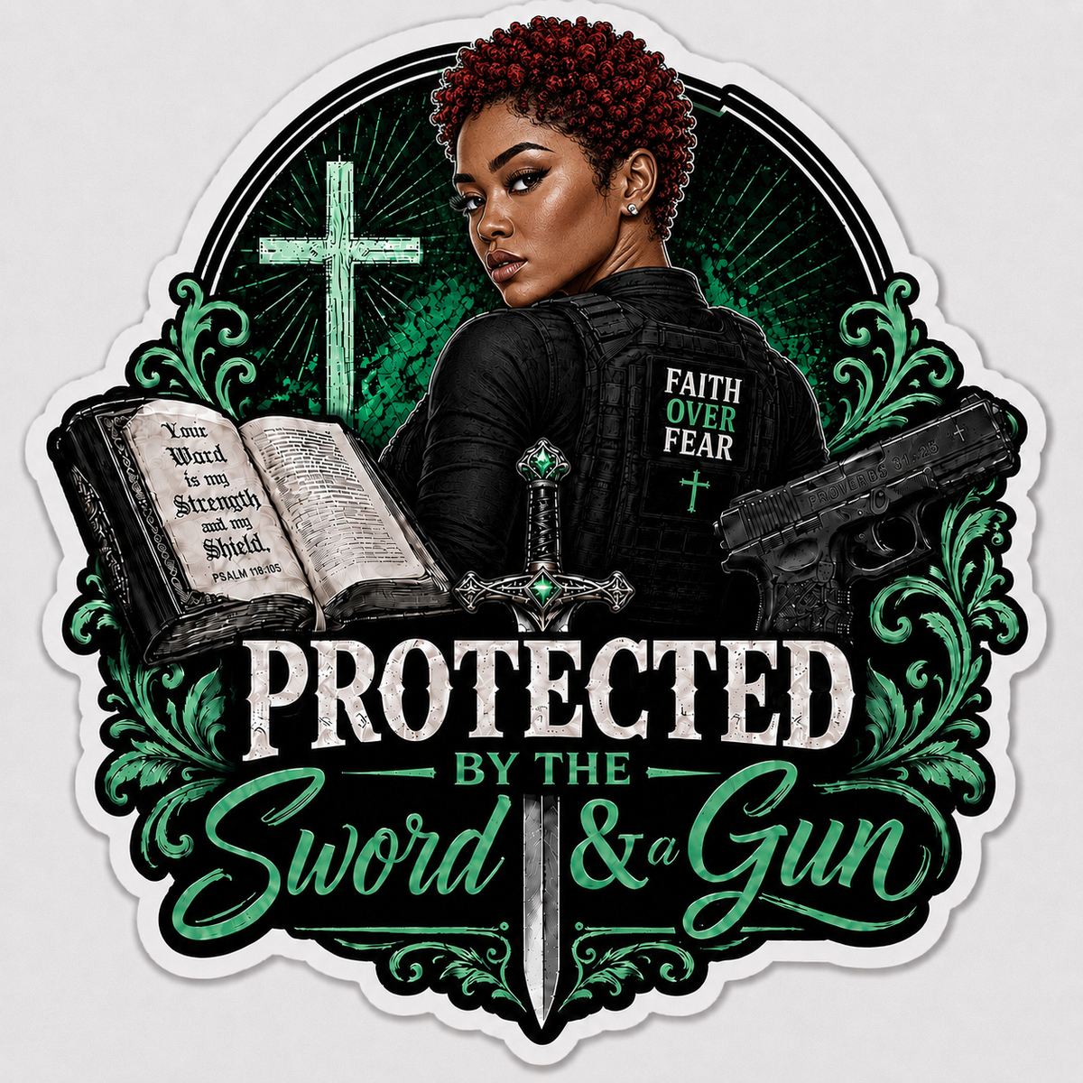 Protected By The Sword & A Gun Sticker