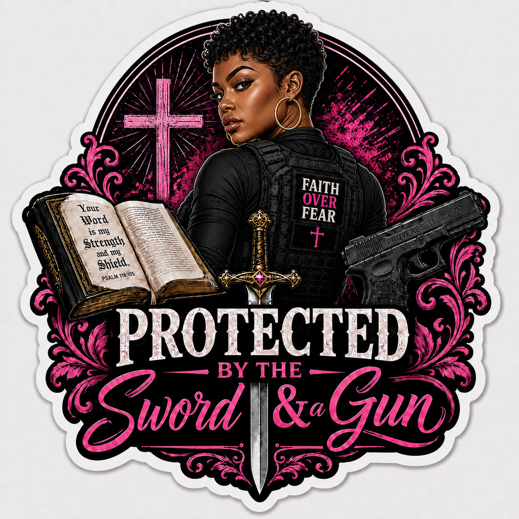 Protected By The Sword & A Gun Sticker