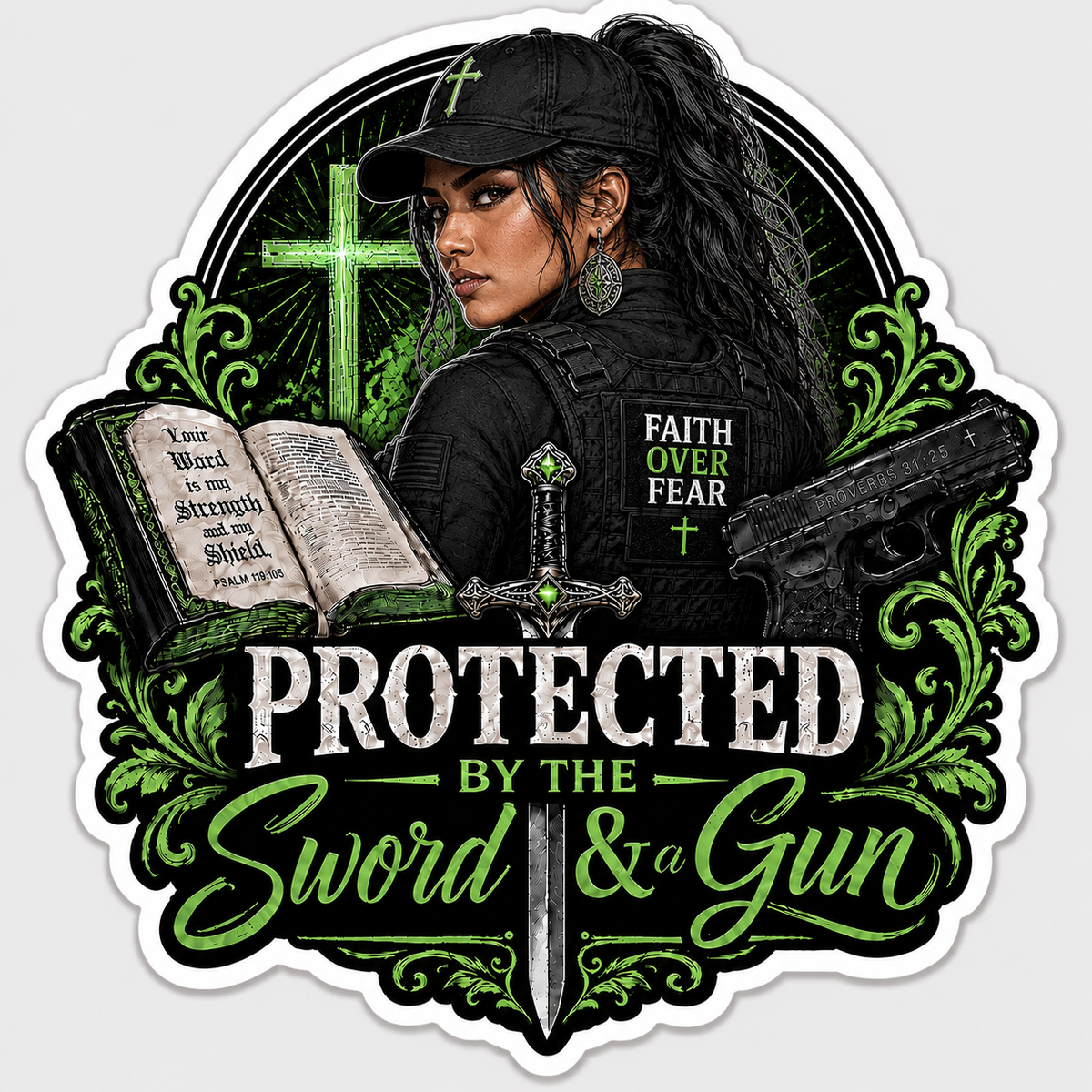 Protected By The Sword & A Gun Sticker