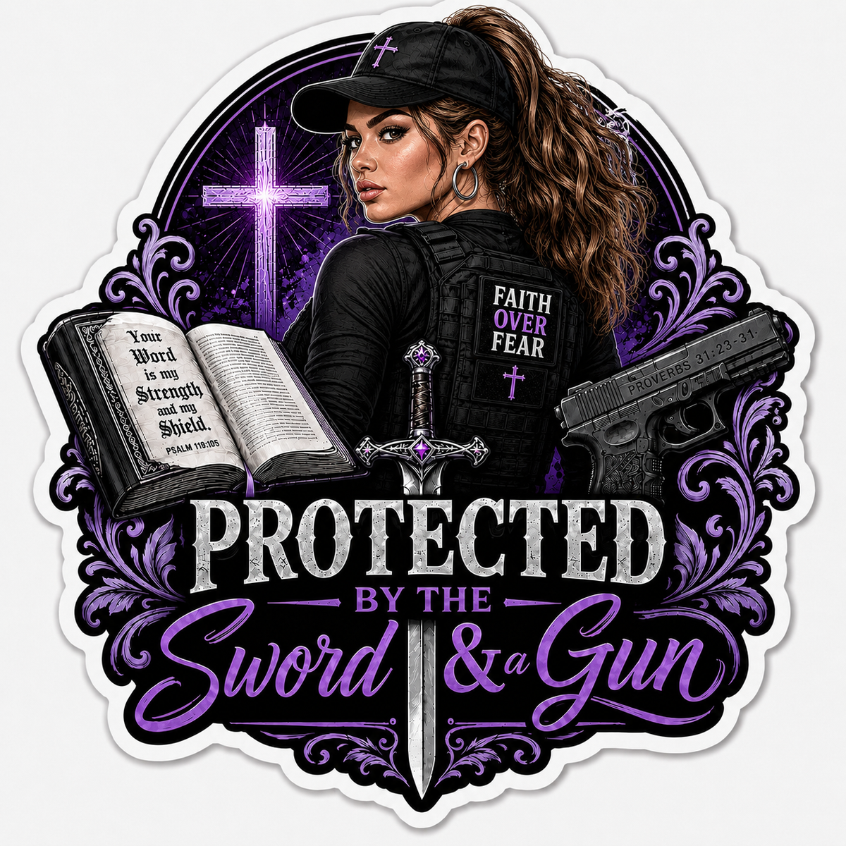 Protected By The Sword & A Gun Sticker