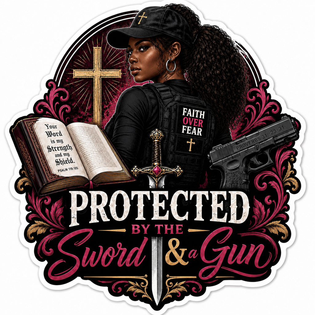 Protected By The Sword & A Gun Sticker