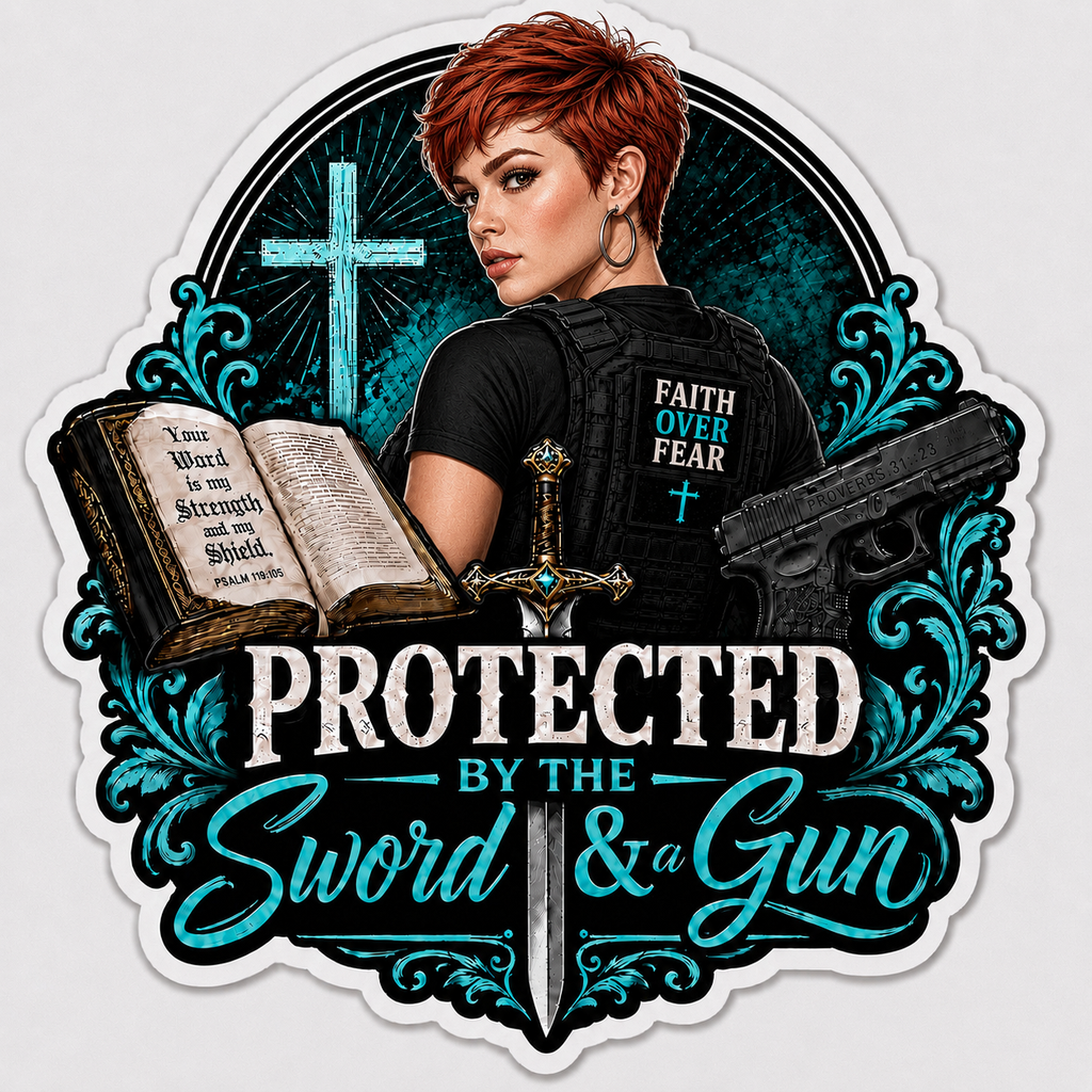 Protected By The Sword & A Gun Sticker