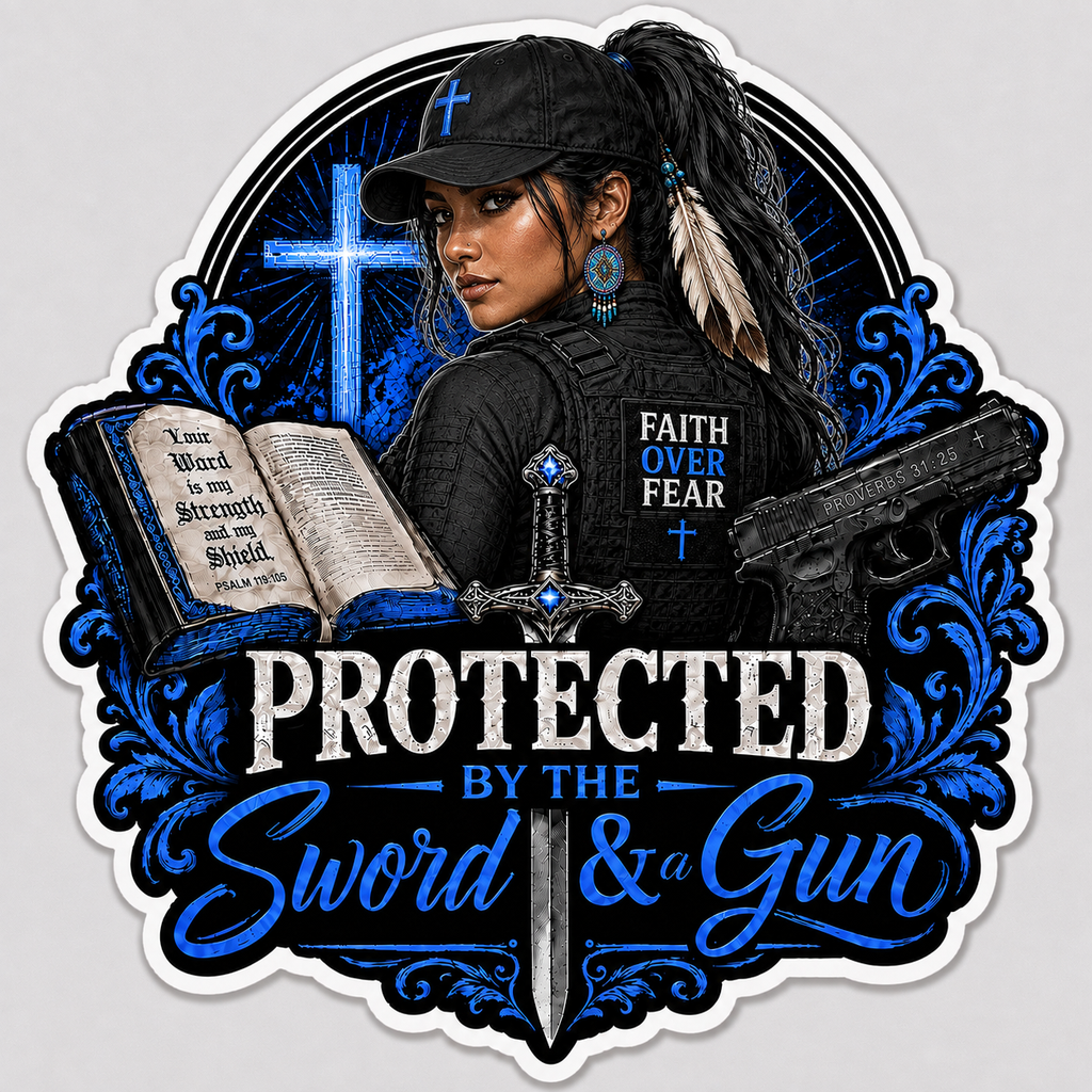 Protected By The Sword & A Gun Sticker