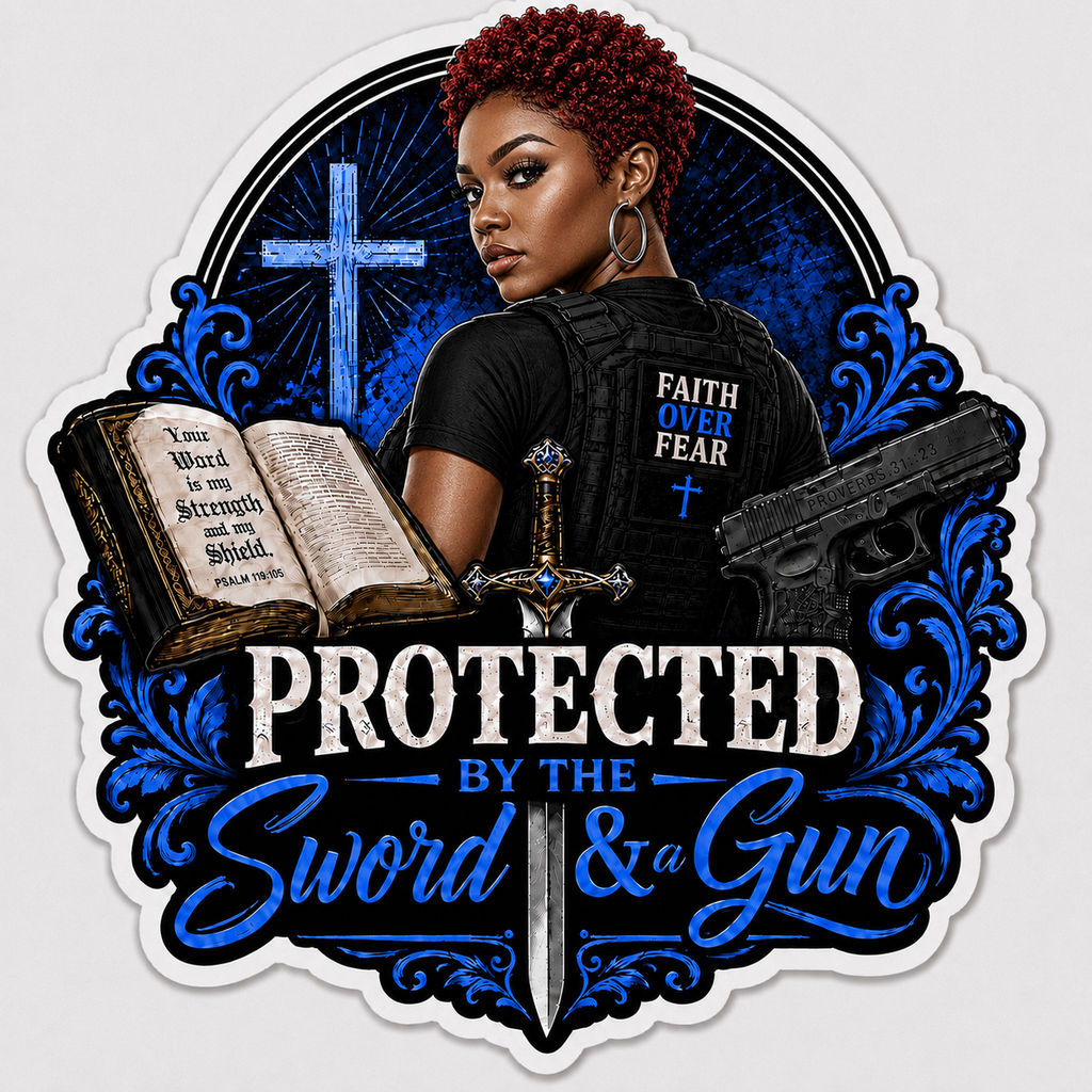 Protected By The Sword & A Gun Sticker
