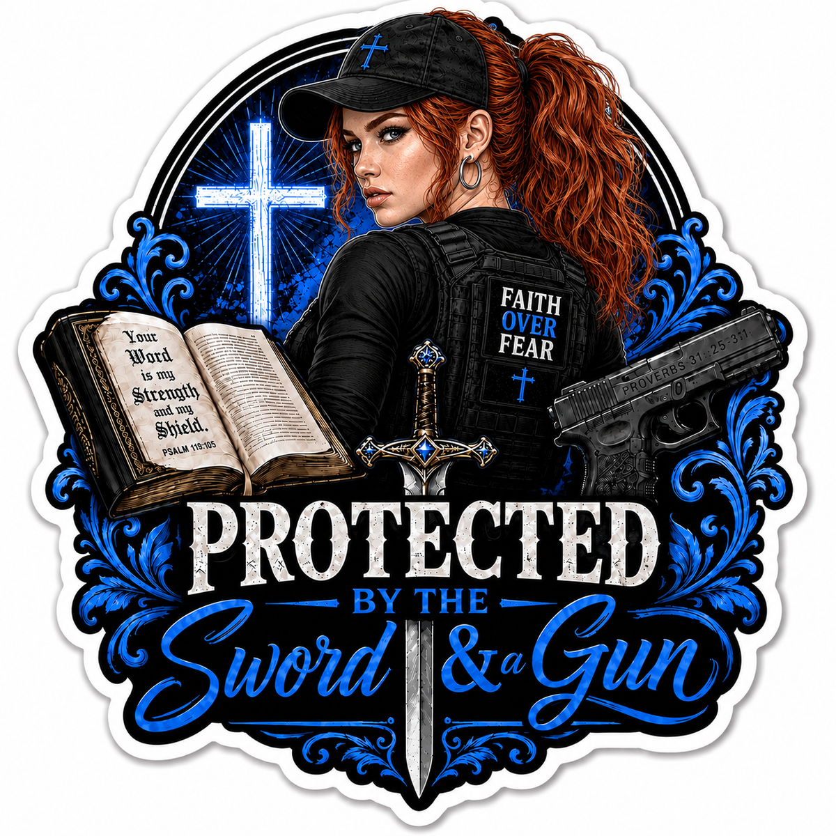Protected By The Sword & A Gun Sticker