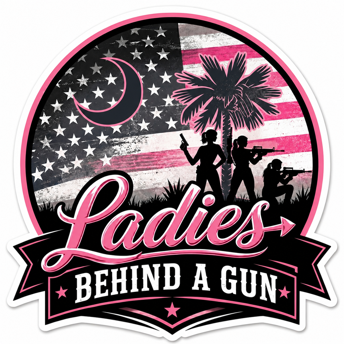 Ladies Behind A Gun Stickers