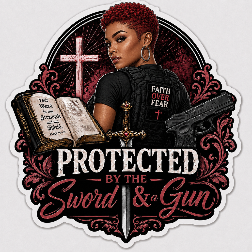 Protected By The Sword & A Gun Sticker