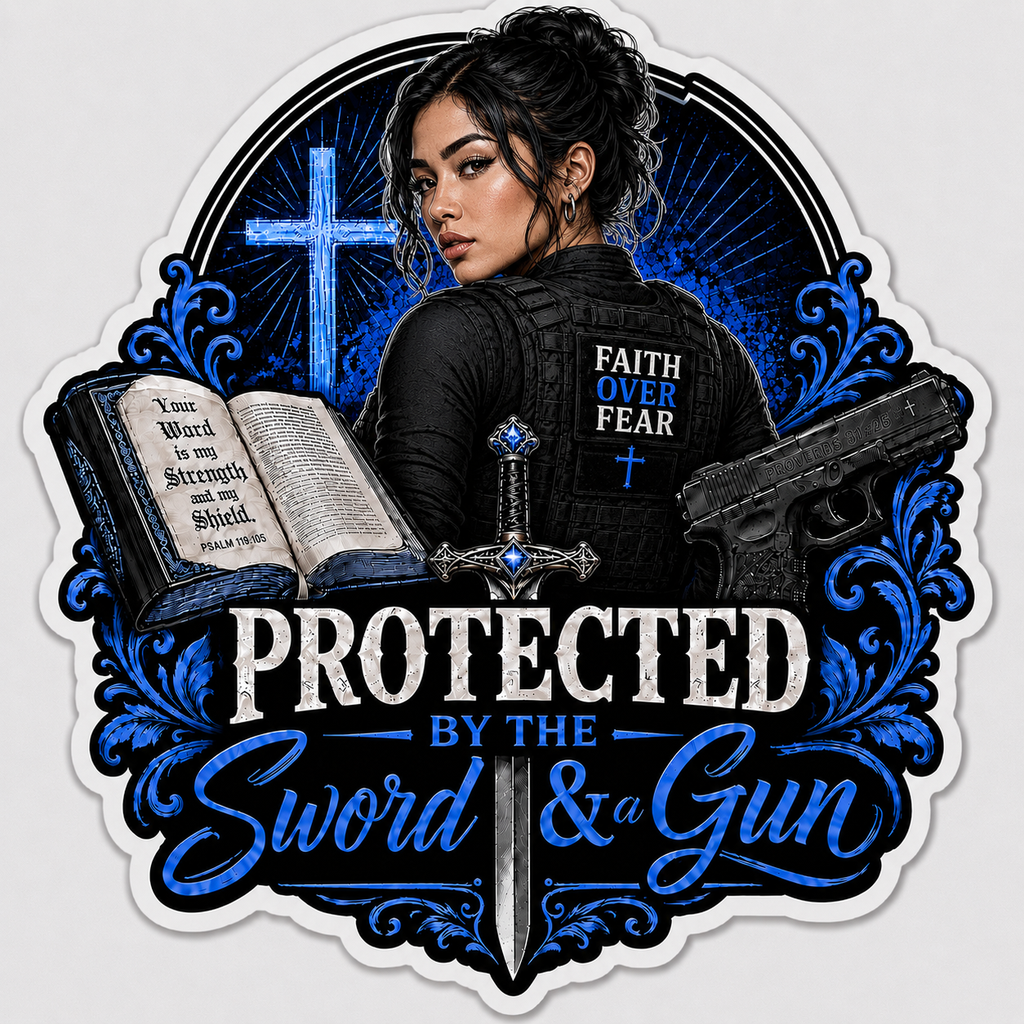 Protected By The Sword & A Gun Sticker