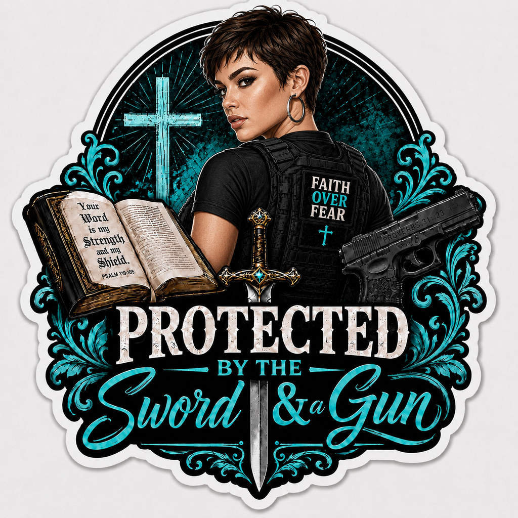 Protected By The Sword & A Gun Sticker