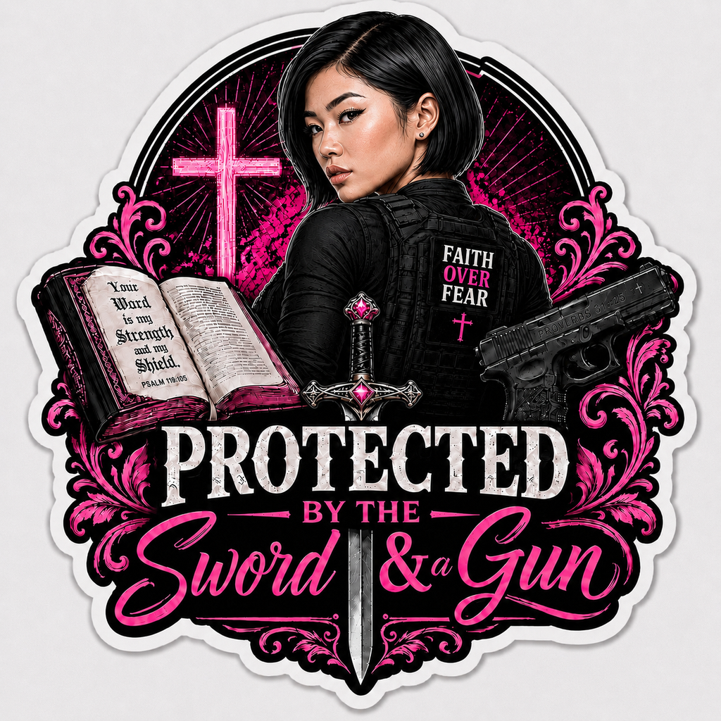 Protected By The Sword & A Gun Sticker