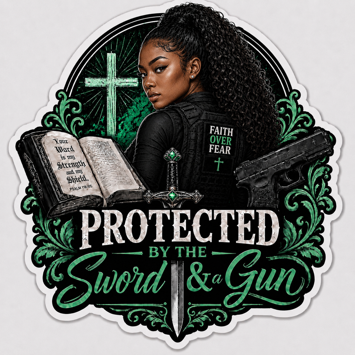 Protected By The Sword & A Gun Sticker