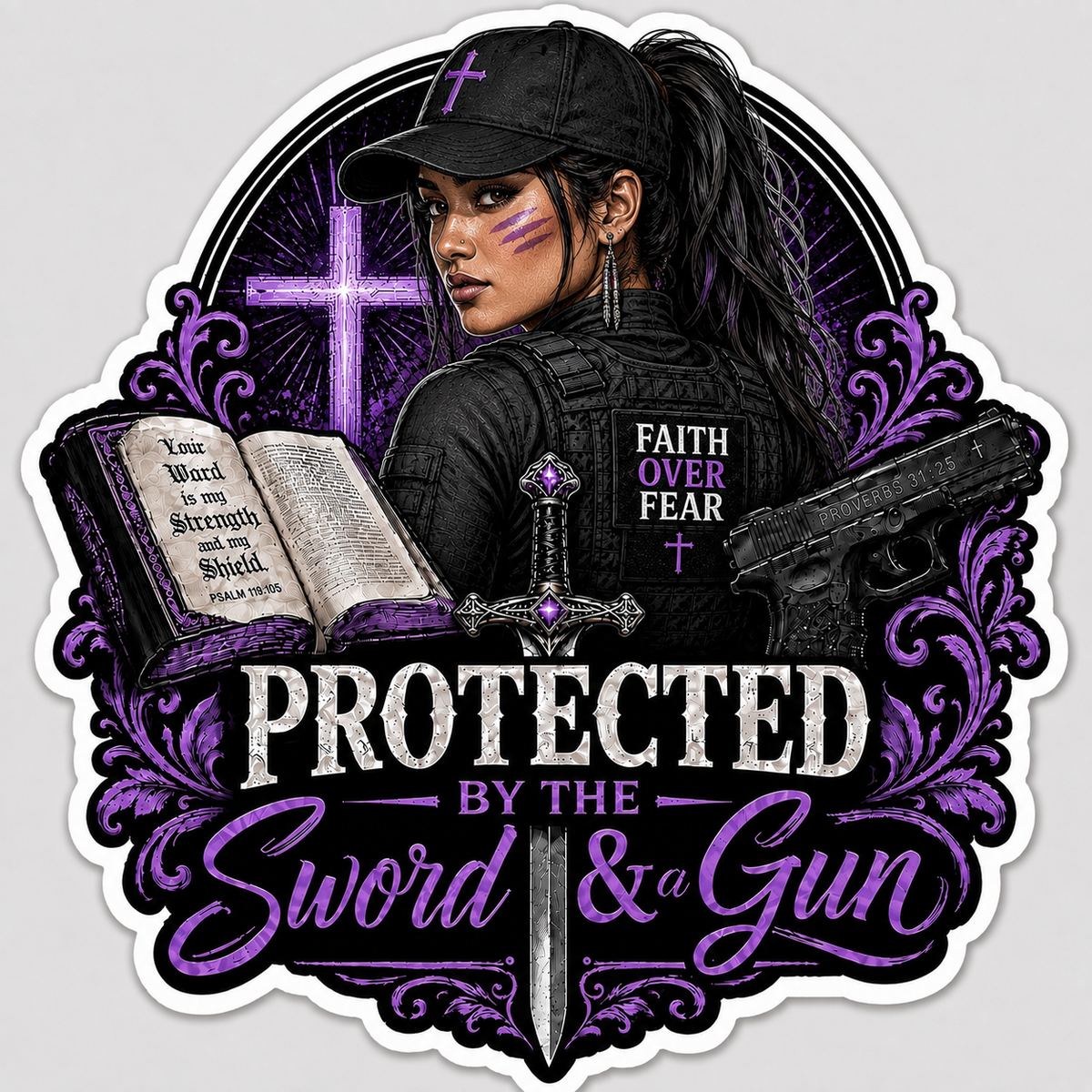 Protected By The Sword & A Gun Sticker