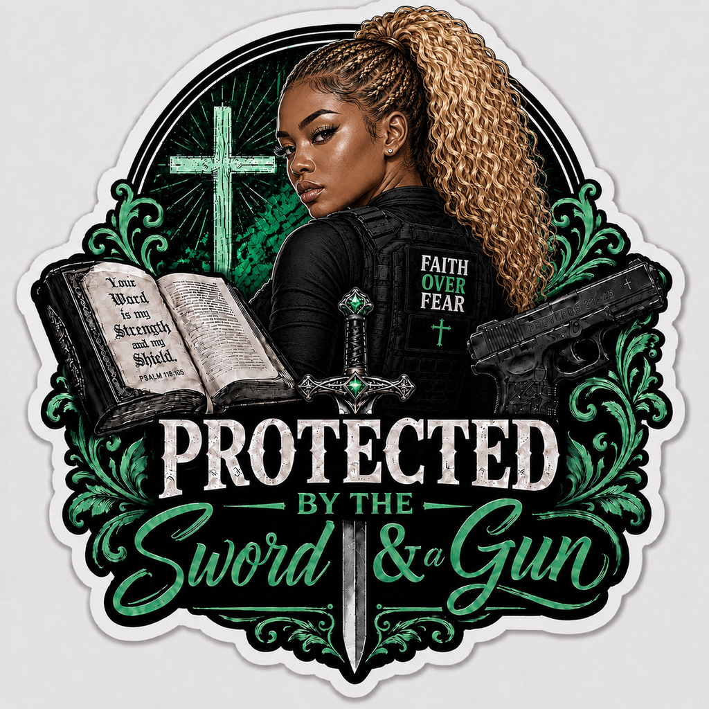 Protected By The Sword & A Gun Sticker