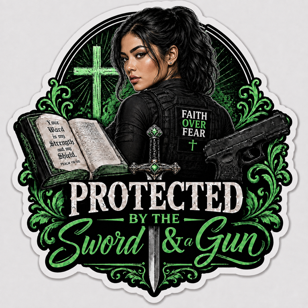 Protected By The Sword & A Gun Sticker