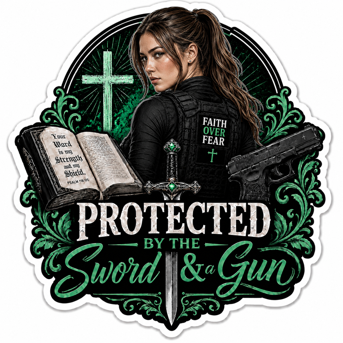 Protected By The Sword & A Gun Sticker