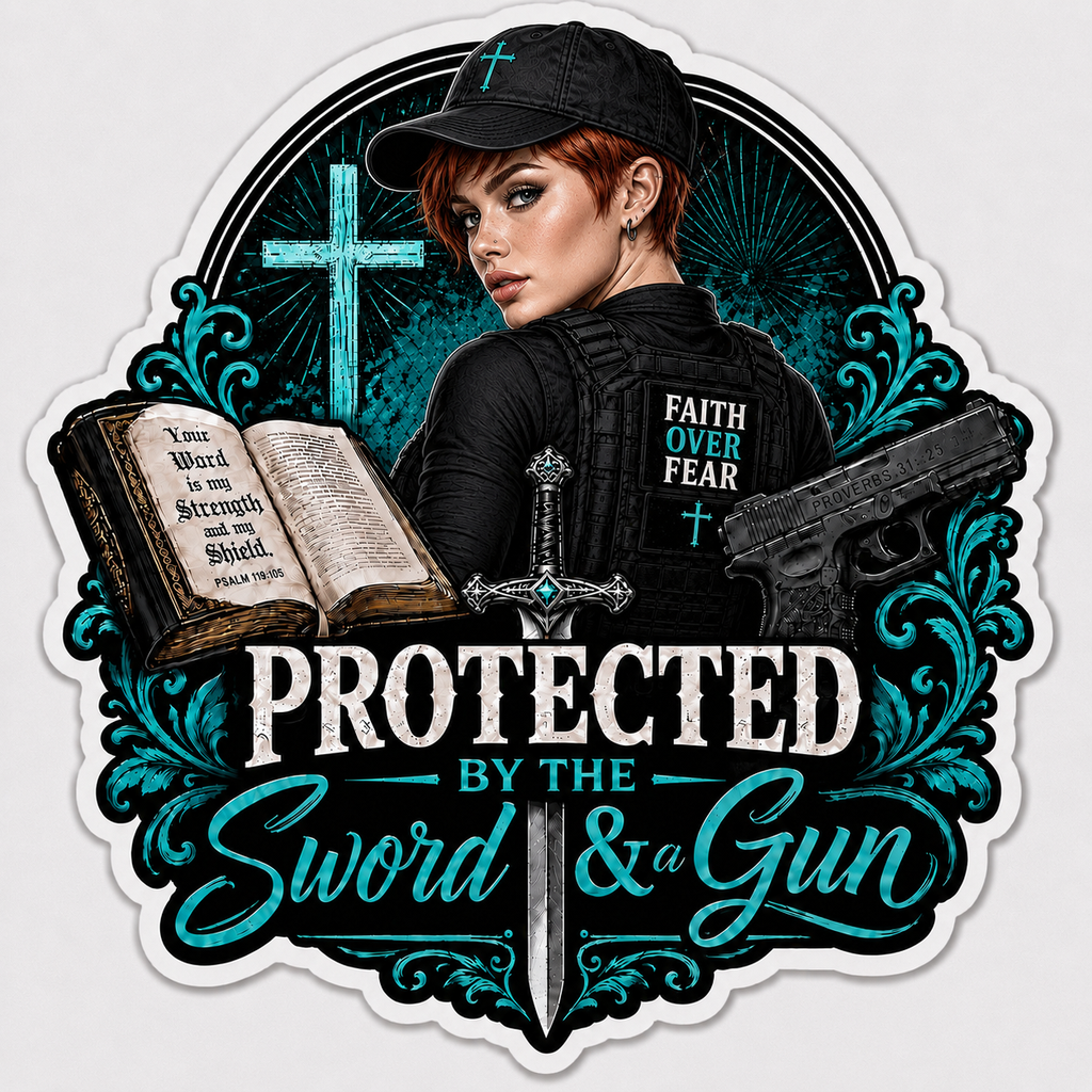 Protected By The Sword & A Gun Sticker