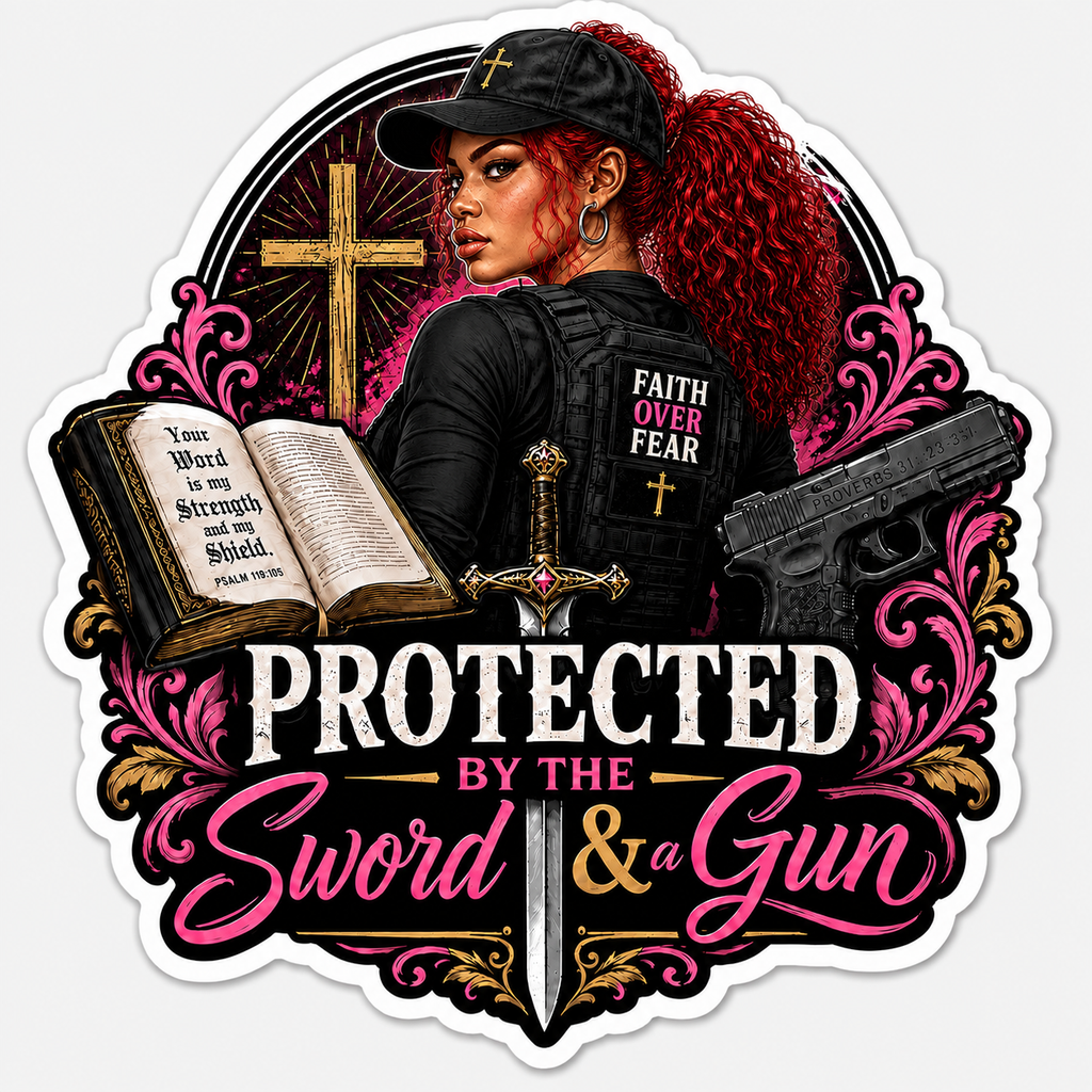 Protected By The Sword & A Gun Sticker