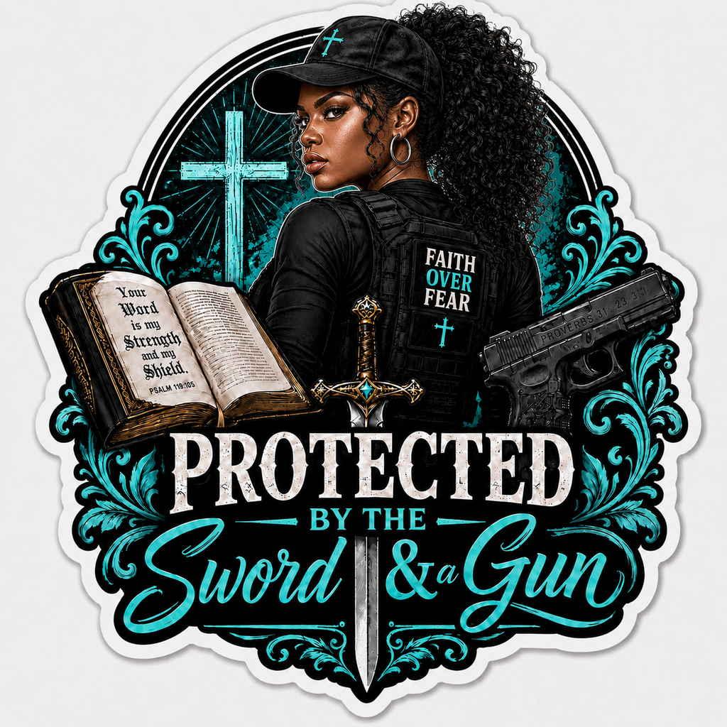Protected By The Sword & A Gun Sticker