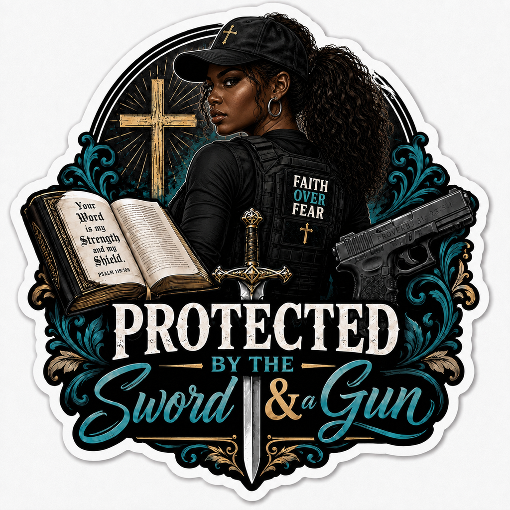 Protected By The Sword & A Gun Sticker