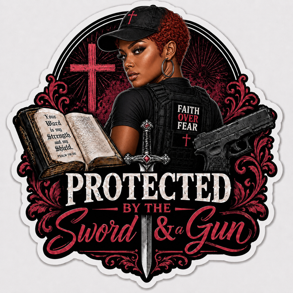 Protected By The Sword & A Gun Sticker
