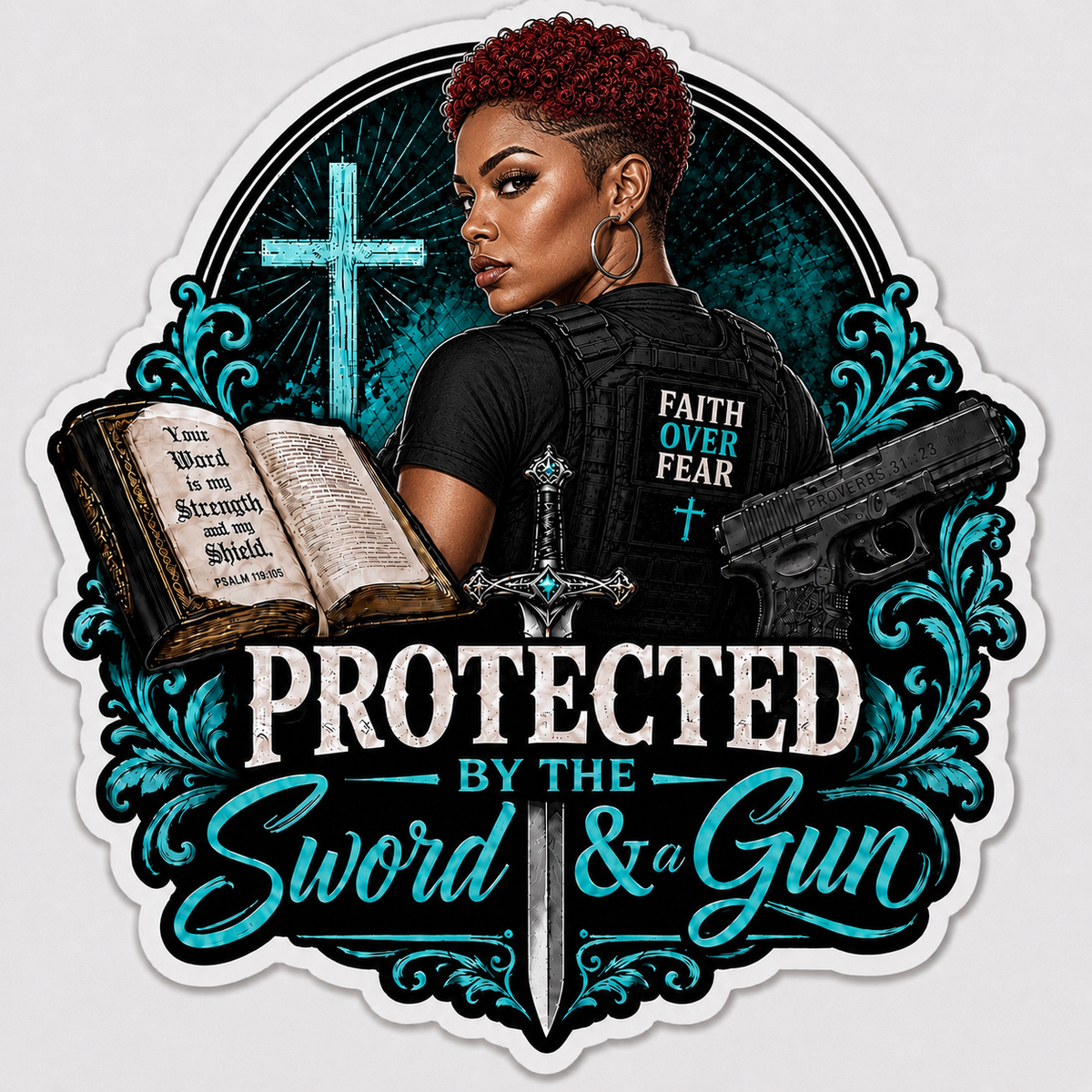Protected By The Sword & A Gun Sticker