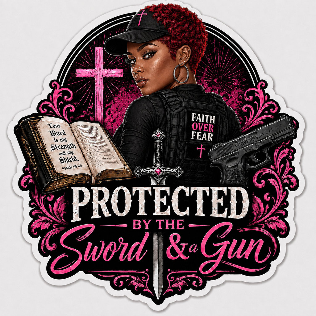 Protected By The Sword & A Gun Sticker