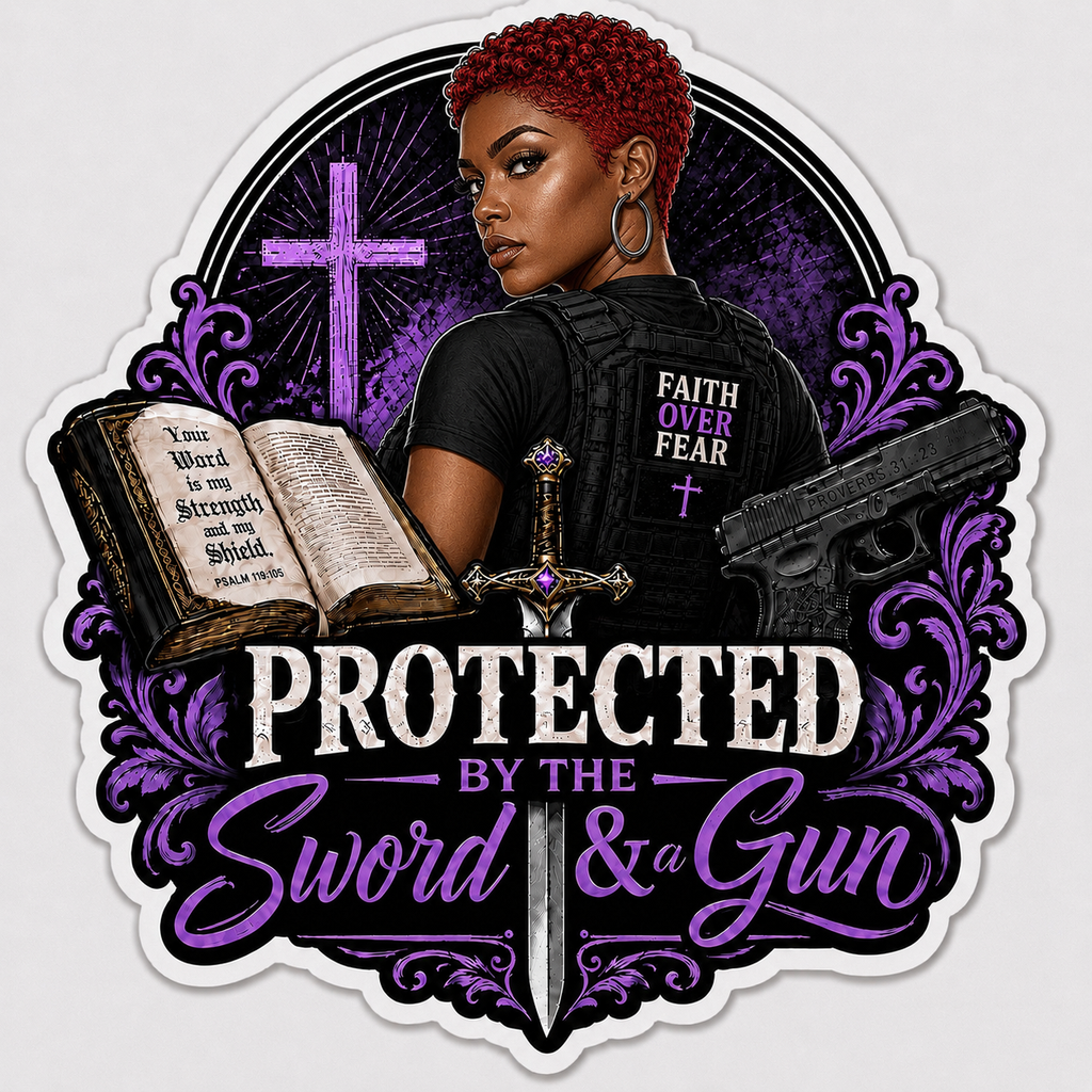 Protected By The Sword & A Gun Sticker