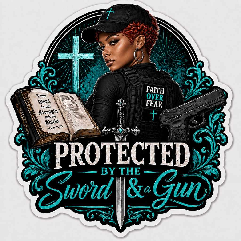 Protected By The Sword & A Gun Sticker