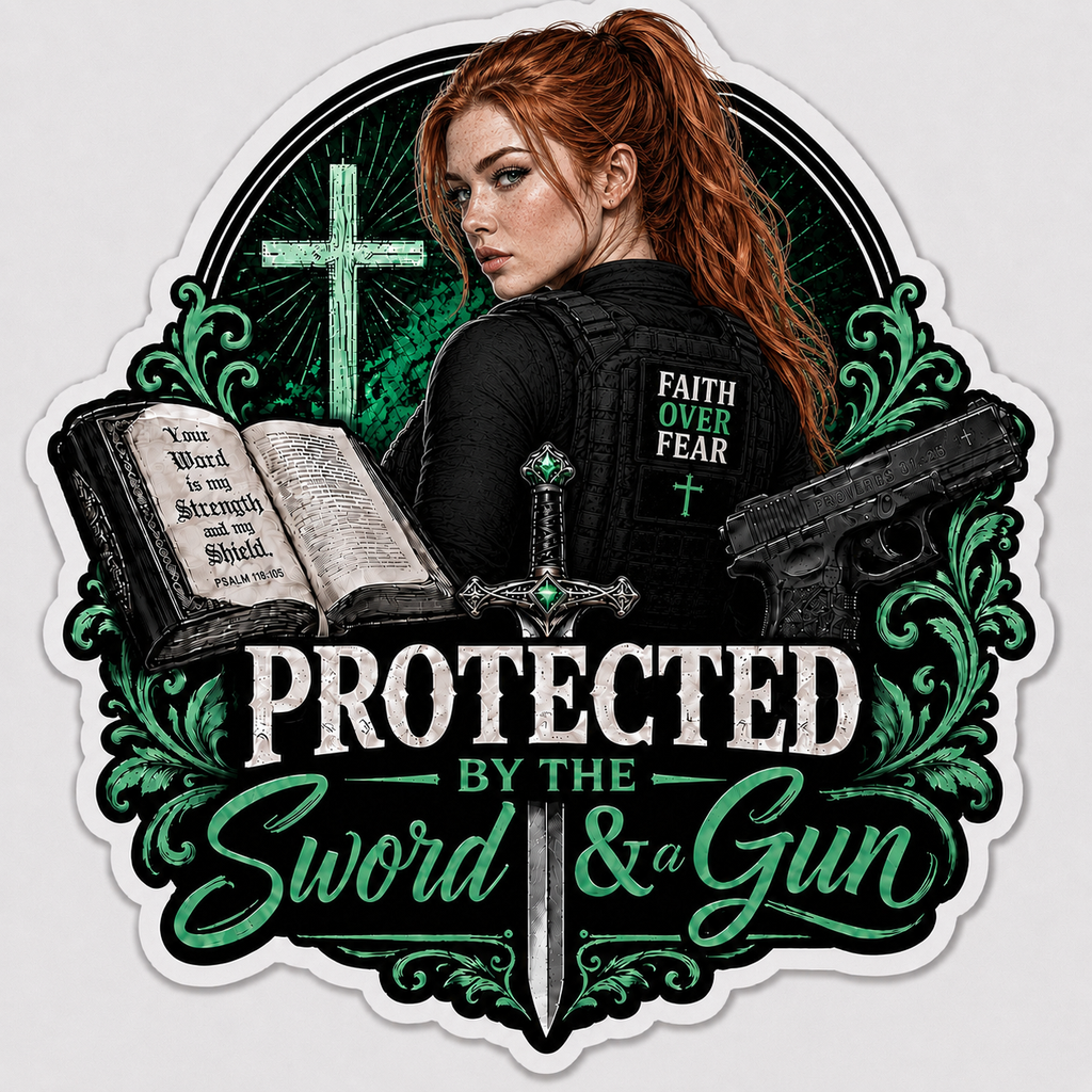 Protected By The Sword & A Gun Sticker