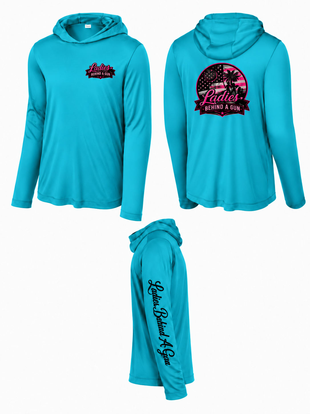 Long Sleeve UPF Ladies Behind A Gun Hoodie