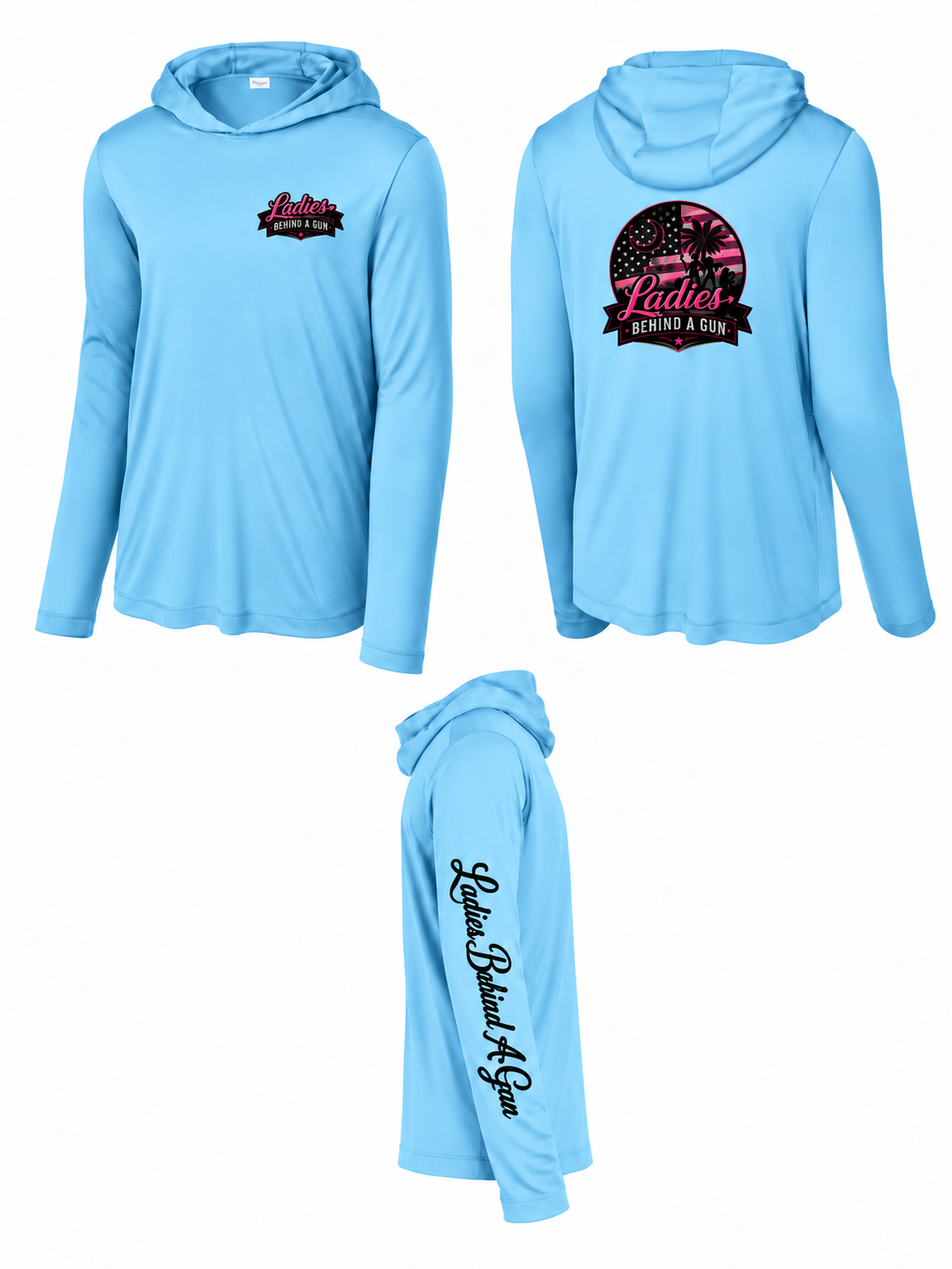 Long Sleeve UPF Ladies Behind A Gun Hoodie