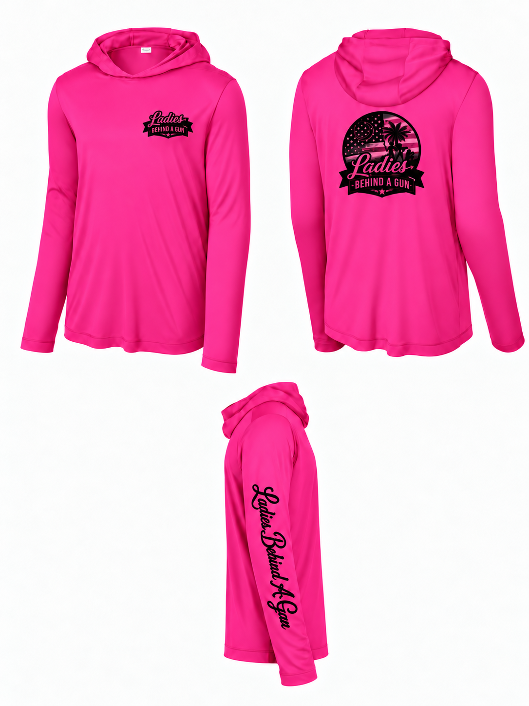 Long Sleeve UPF Ladies Behind A Gun Hoodie