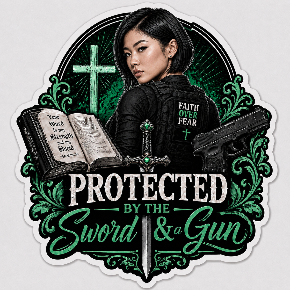 Protected By The Sword & A Gun Sticker