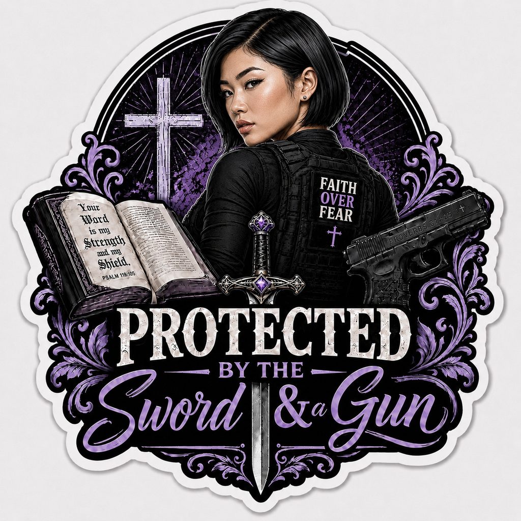 Protected By The Sword & A Gun Sticker