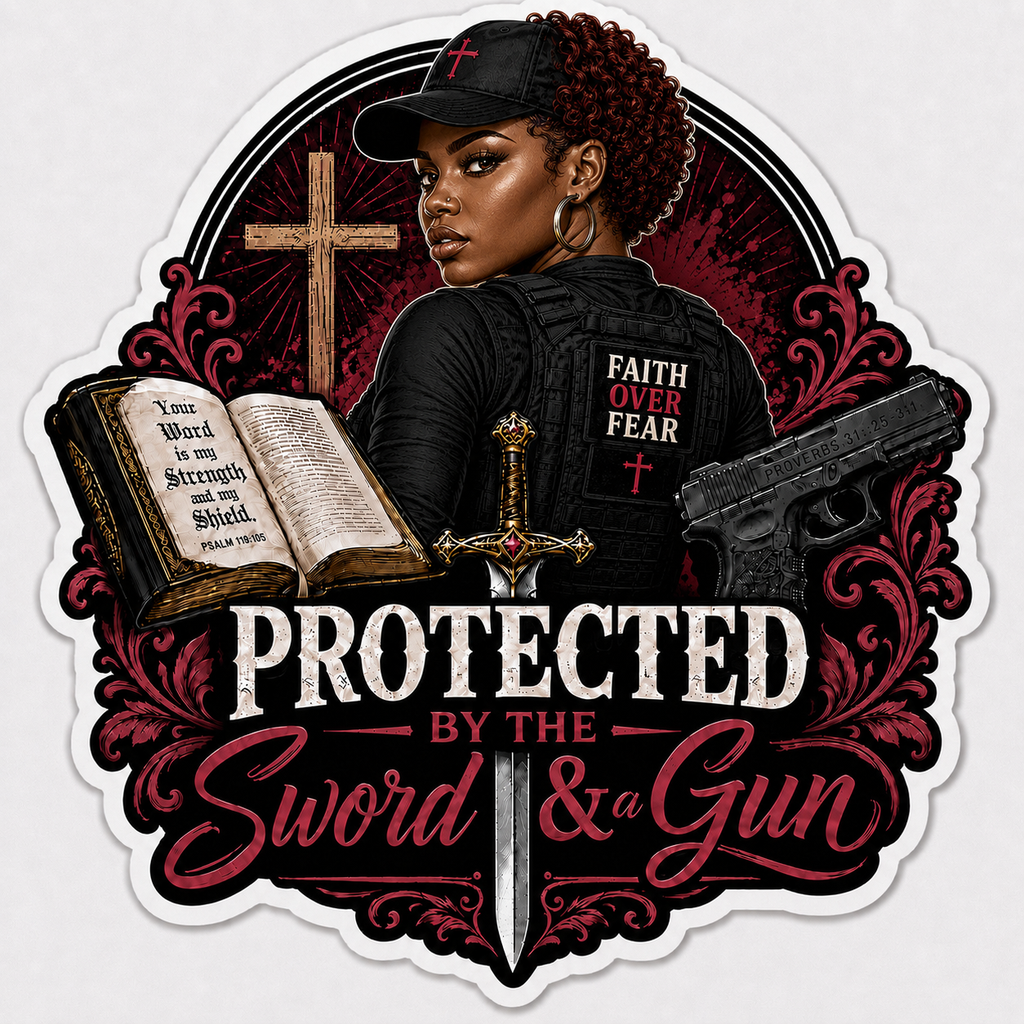 Protected By The Sword & A Gun Sticker