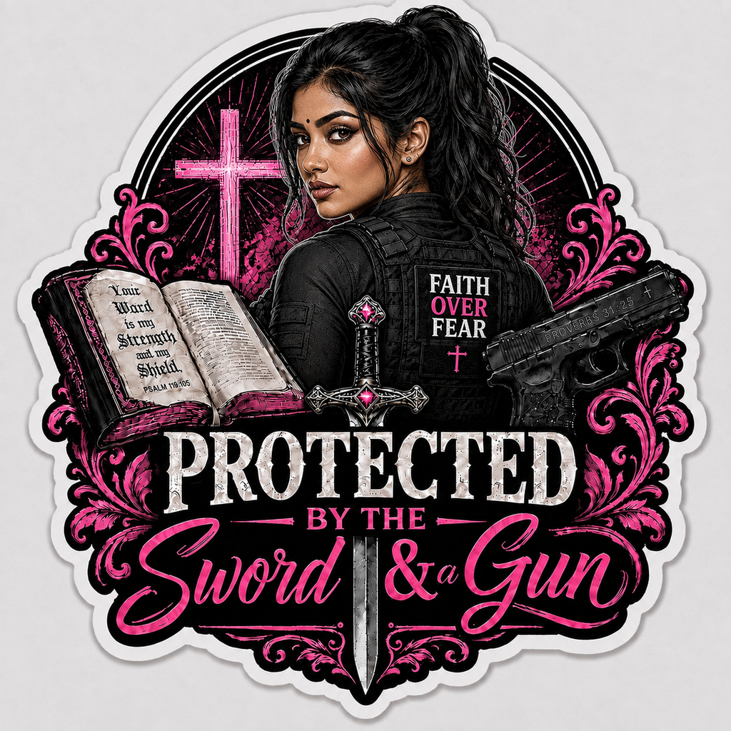 Protected By The Sword & A Gun Sticker