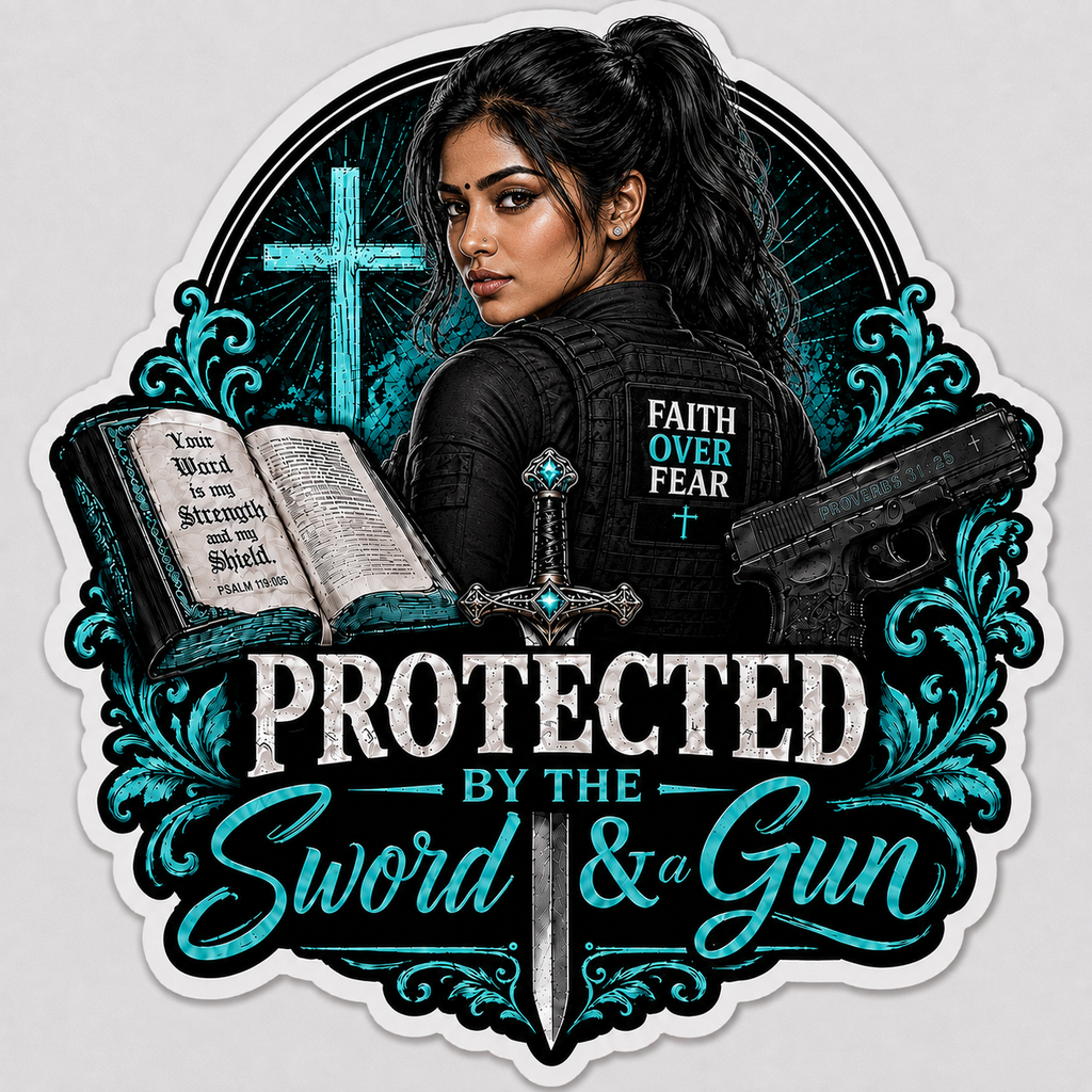 Protected By The Sword & A Gun Sticker