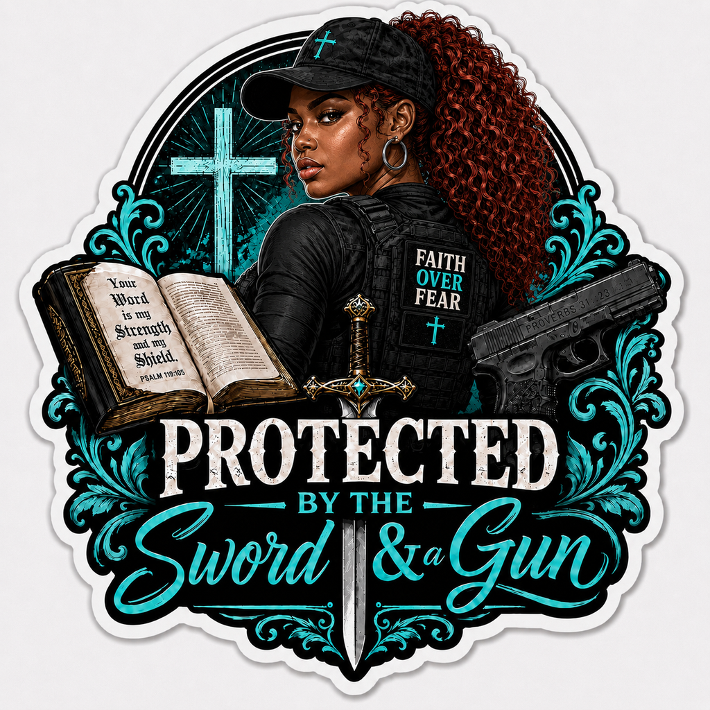 Protected By The Sword & A Gun Sticker