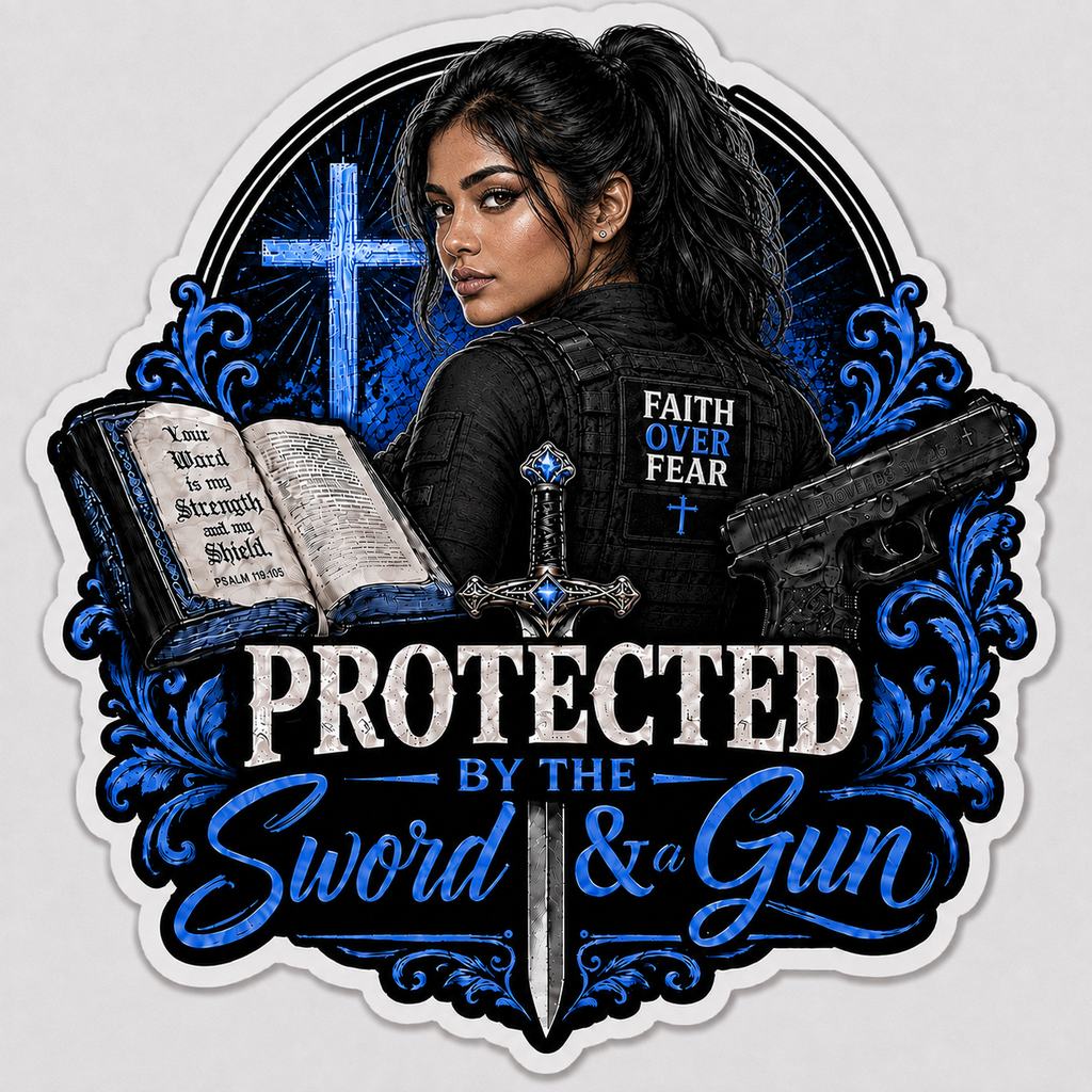 Protected By The Sword & A Gun Sticker