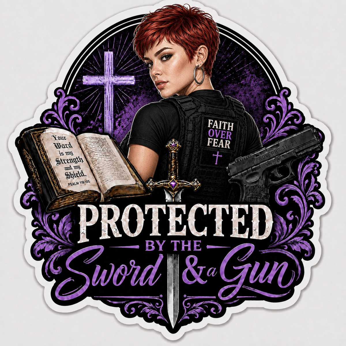 Protected By The Sword & A Gun Sticker