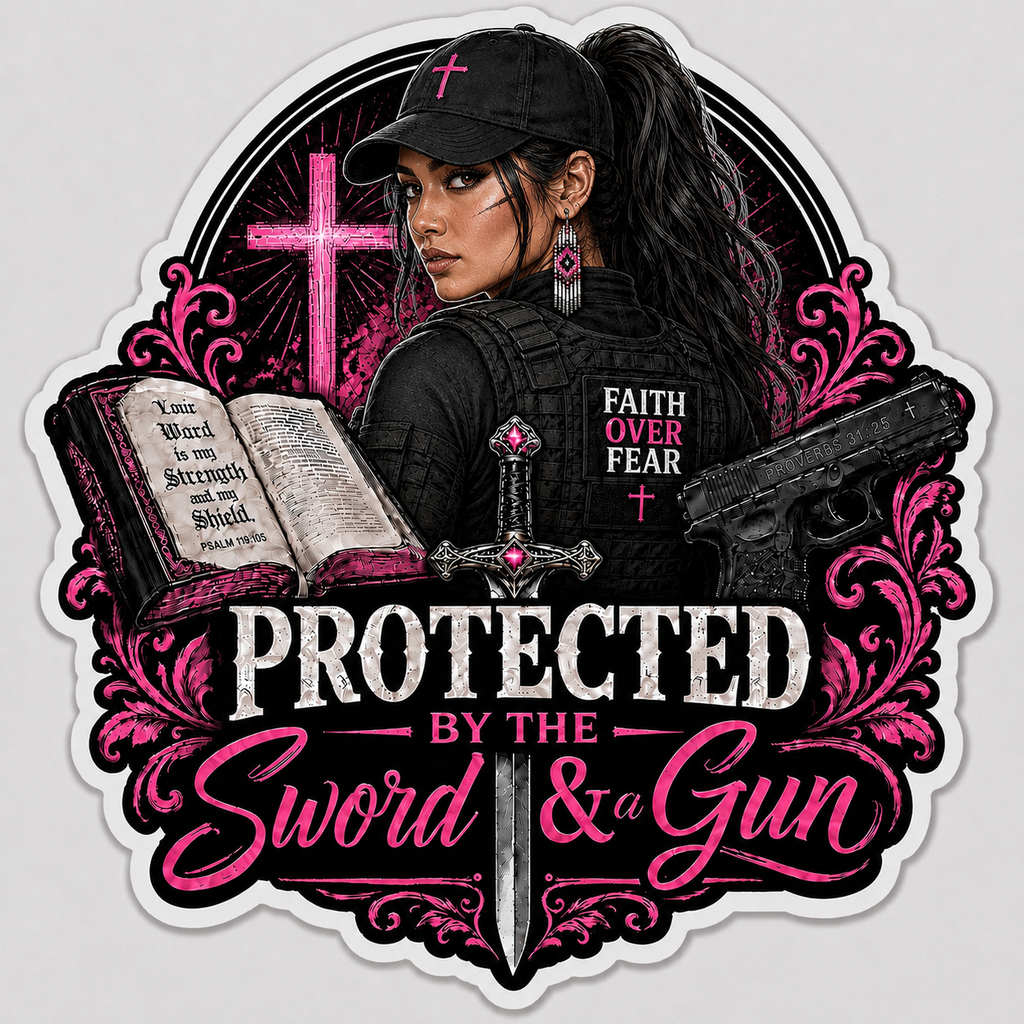 Protected By The Sword & A Gun Sticker