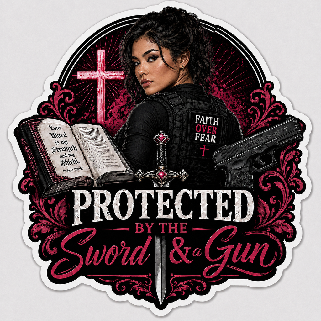 Protected By The Sword & A Gun Sticker